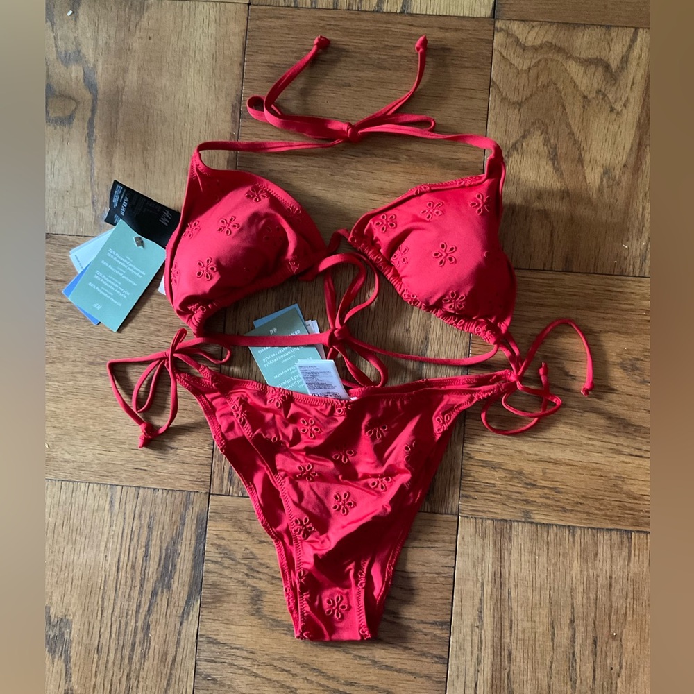 H&M Red Eyelet Bikini/swim Sz. L/M
